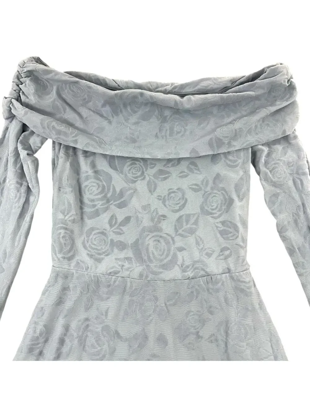 Wild Fable Blue Grey Velvet Rose Floral Off Shoulder Mini Dress